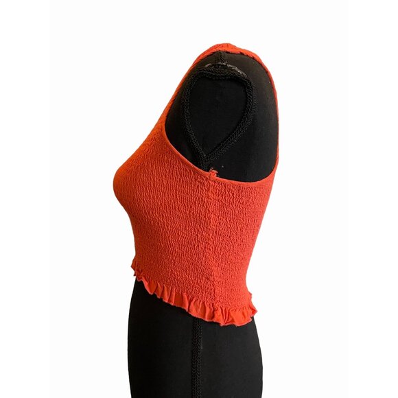 coral blouse sleeveless ruffle trim ruched pintuck coral racerback top Small - Picture 4 of 6